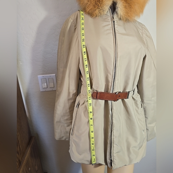 Max Mara Womens Beige Fur-Trimmed Hooded Jacket Size 4 - Picture 8 of 10